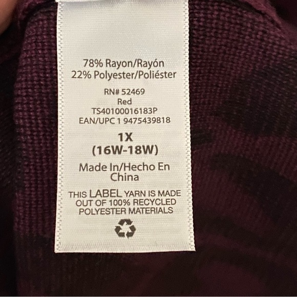 Time And Tru Dress Women’s  1X 16W-18W Mock Neck Jacquard Long Sleeve New - Picture 5 of 9